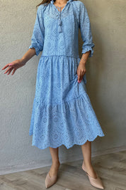 Mavi Brode  Astarlı Midi Boy Elbise SY-0544-Mavi