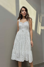 Beyaz Askıları Lastikli ve Bağlama Detay Fisto Elbise SY-0403-Beyaz