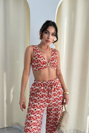 Renkli Geniş Paça Pantolon ve Gold Aksesuarlı Bustiyer Takım SY-3251-Renkli