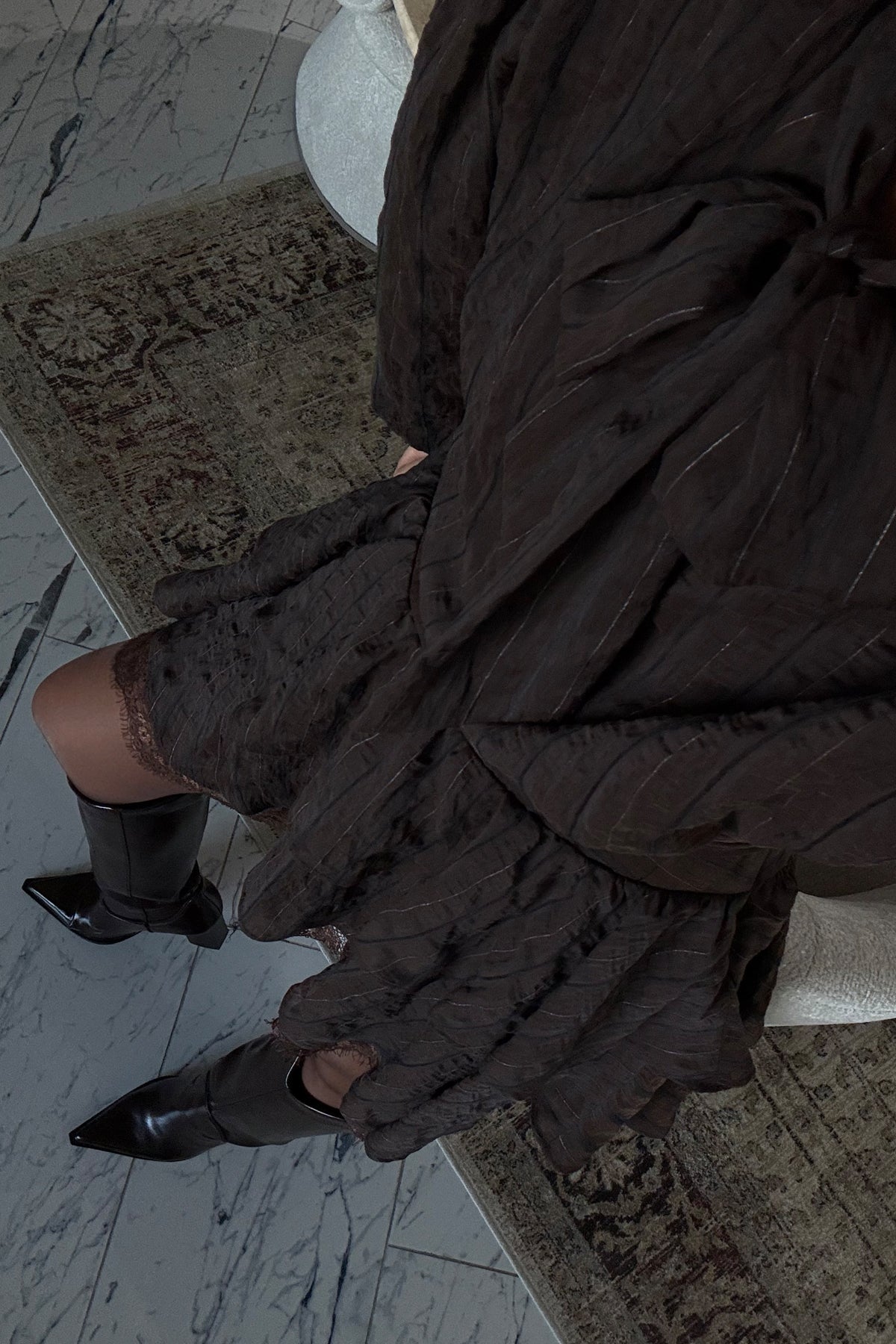 Kahve Dantel Detaylı Vatkalı Vintage Elbise SY-3528-Kahve