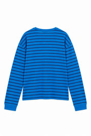 Mavi Çizgili Uzun Kollu Oversize Tişört SY-3883-Mavi