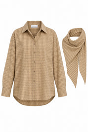 Camel Şal Detaylı Oversize Gömlek SY-3850-Camel