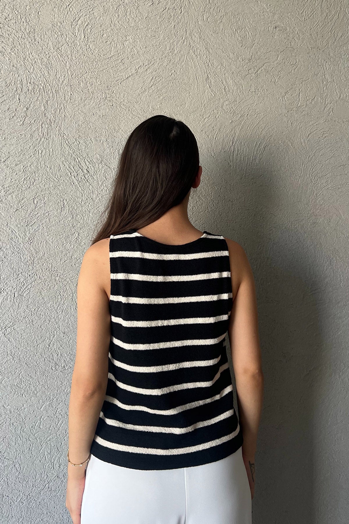 Siyah Krem Çizgili Atlet SY-2293-Siyah