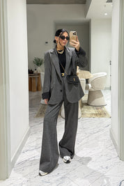 Gri Kareli Blazer Ceketli Pantolon Takım SY-3574-Gri