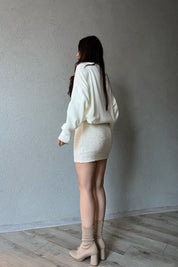 Bej Pullu Beli Lastikli Astarlı Mini Triko Etek SY-1325-Bej