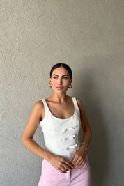 Beyaz Fiyonk Detaylı Askılı Bluz SY-2115-Beyaz