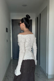 Rosa Casica Carmen Yaka Bej Triko Kazak SY-3496-Bej