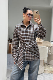 Şal Detaylı Mavi Ekose Desen Gömlek SY-3561-Mavi