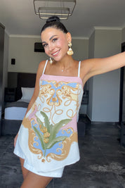 Pembe Şal Desenli Asimetrik Askılı Bluz SY-3816-Pembe