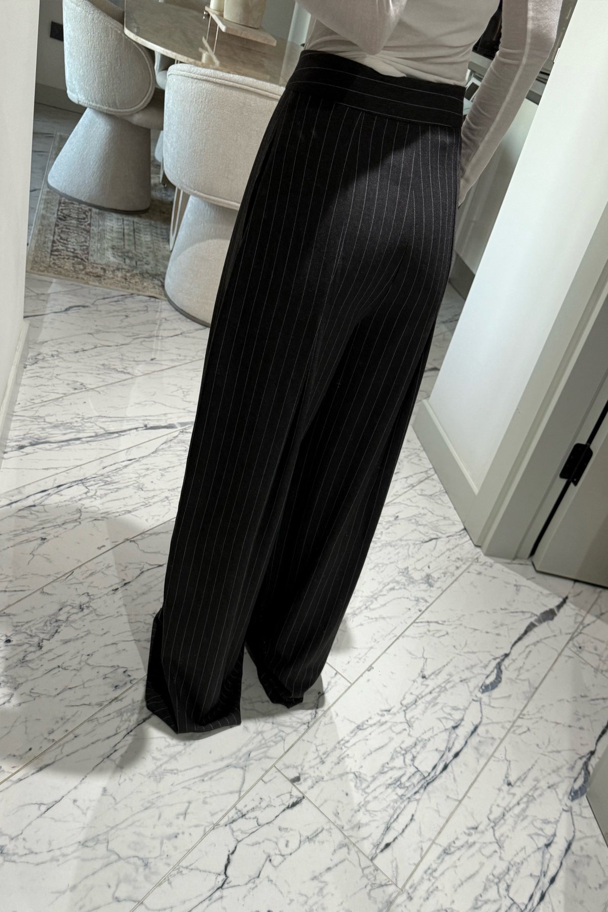 Çizgili Antrasit Pileli Kumaş Pantolon SY-3523-Antrasit