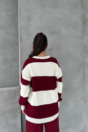 Bordo Penida Blok Renkli Oversize Kazak SY-2647-Bordo