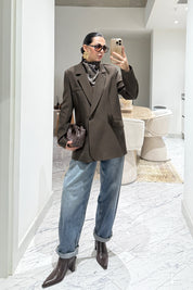 Kahverengi Şal Detaylı Blazer Ceket SY-3549-Kahverengi