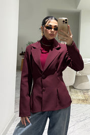 Bordo Belden Oturmalı Pileli Ceket SY-3581-Bordo