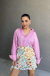 Dökümlü Oversize Pembe Gömlek SY-3062-Pembe