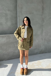 Haki Safari Çok Cepli Çıtçıtlı Etek Ceket Takım SY-2691-Haki