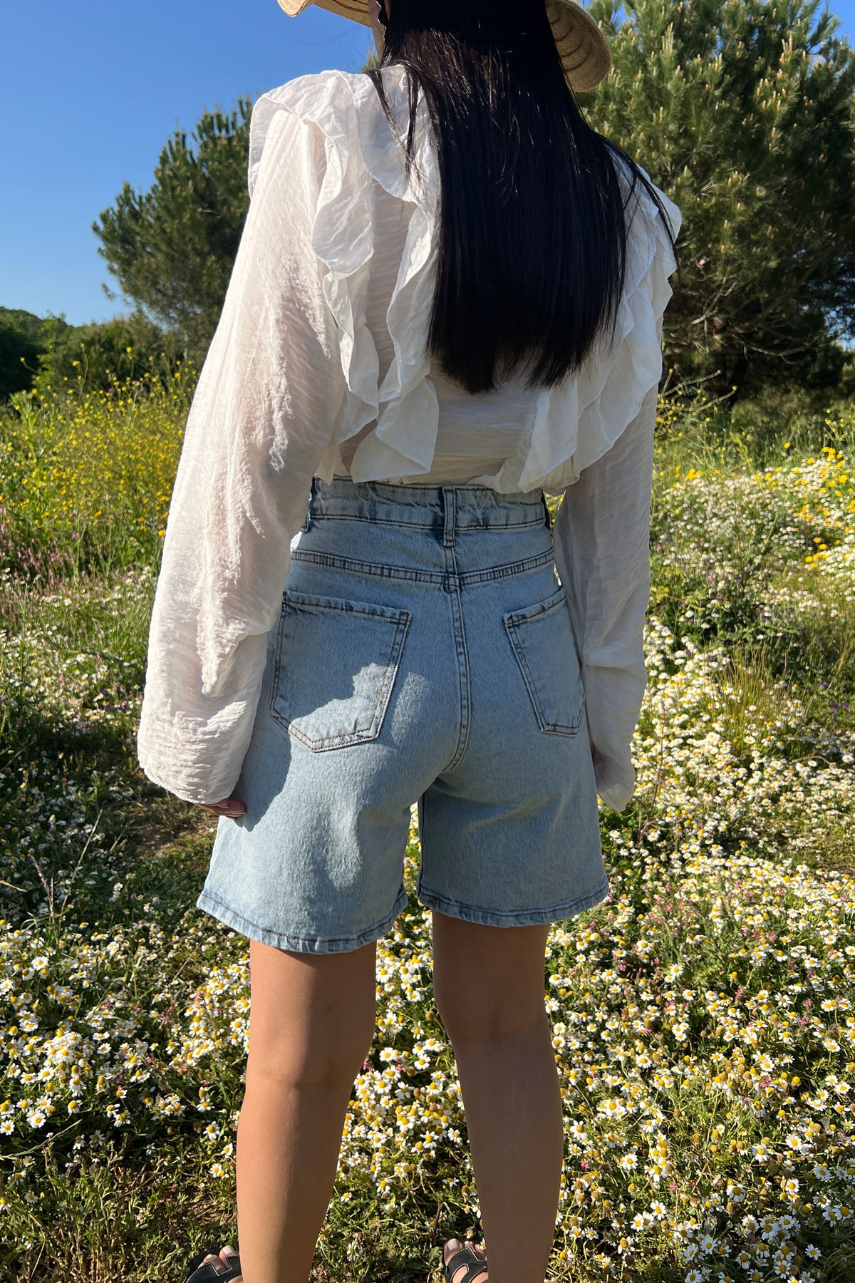 Premium Kalite Şehir Boy A. Mavi Boyfit Jean Şort SY-3183-Açık Mavi