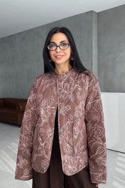 Haki Etnik Desenli Astarlı Kapitone Mont SY-3448-Haki