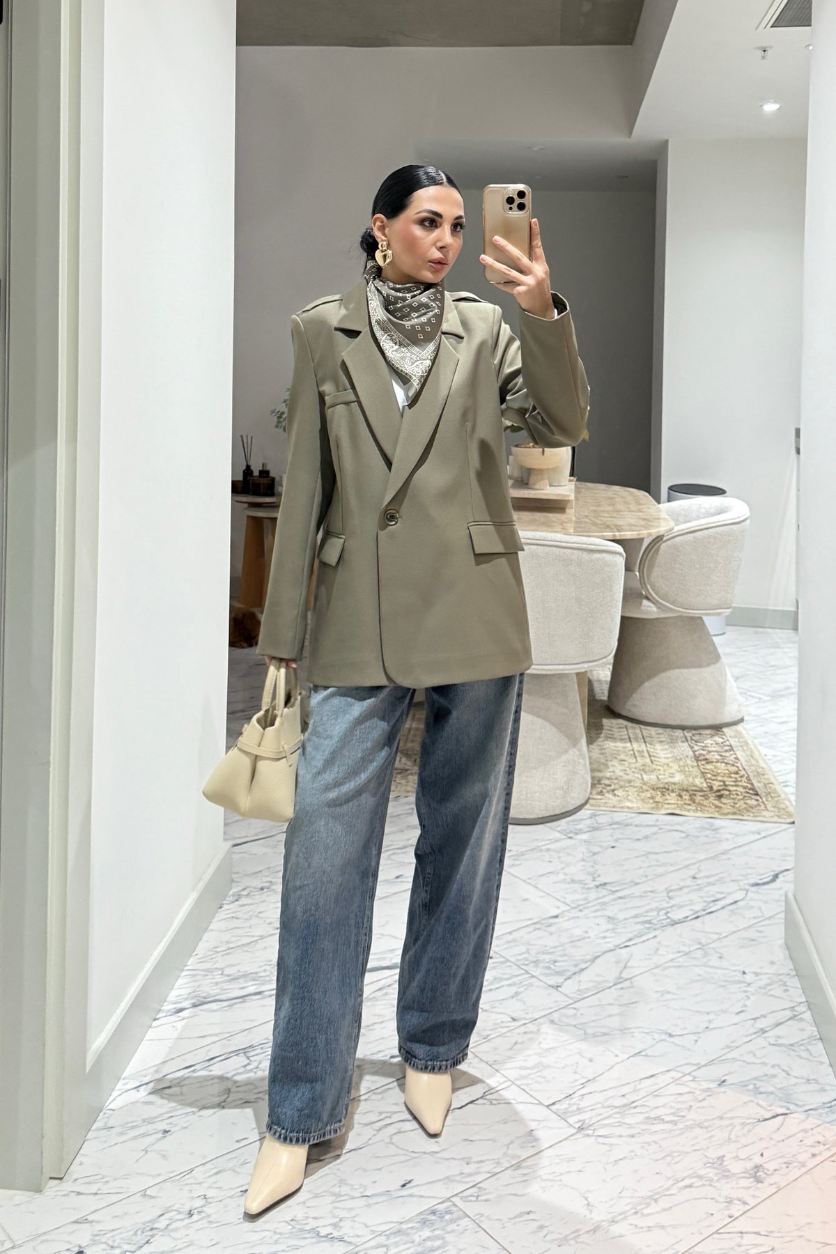 Haki Şal Detaylı Blazer Ceket SY-3549-Haki