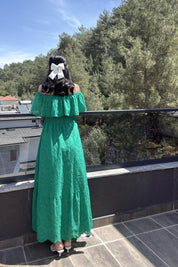 Yeşil Madonna Yaka Kemer Detaylı Fisto Elbise SY-1964-Yeşil