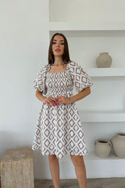 Vizon Önü Gipeli Balon Kol Elbise SY-0471-Vizon