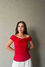 Kırmızı Asimetrik Kolsuz Bluz SY-1910-Kırmızı