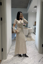 Rosa Gül Detay Bej Crop Etek Triko Takım SY-3495-Bej