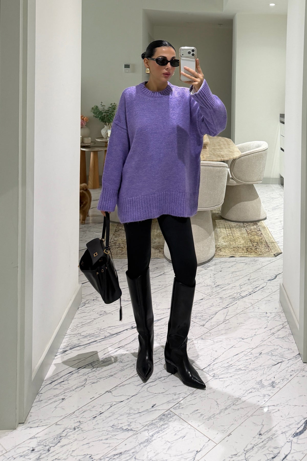 Lila Bisiklet Yaka Oversize Kazak SY-3897-Lila