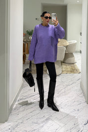 Lila Bisiklet Yaka Oversize Kazak SY-3897-Lila
