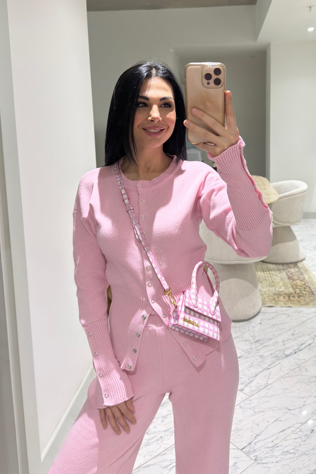 Pembe Çıtçıt Detaylı Triko Takım SY-3575-Pembe