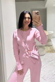 Pembe Çıtçıt Detaylı Triko Takım SY-3575-Pembe
