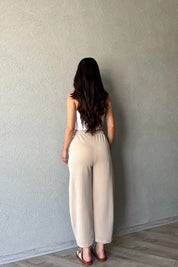 Bej Beli Lastikli Şalvar Pantolon SY-1487-Bej