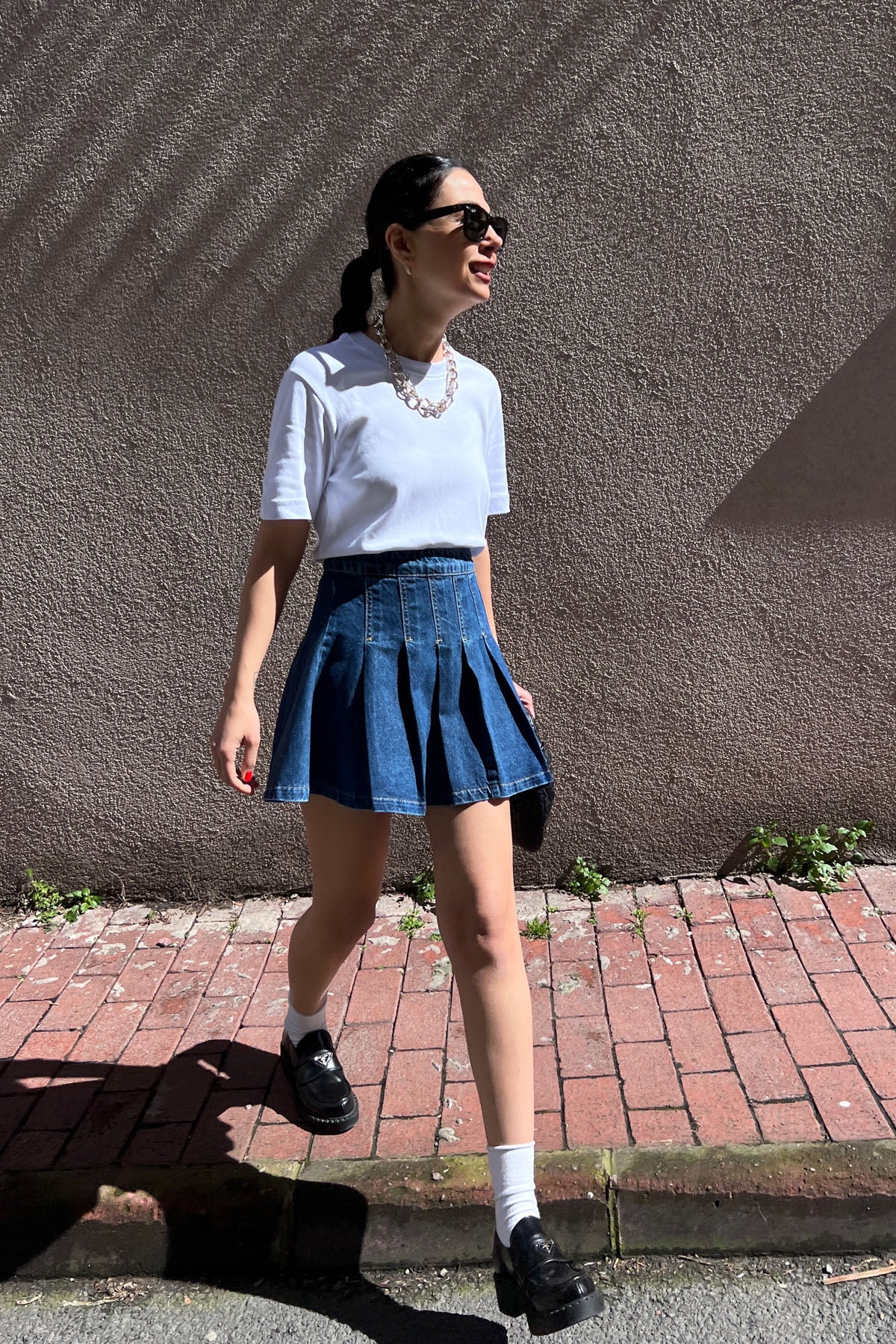 Mavi Pileli Mini Kot Etek SY-0298-Mavi