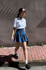 Mavi Pileli Mini Kot Etek SY-0298-Mavi