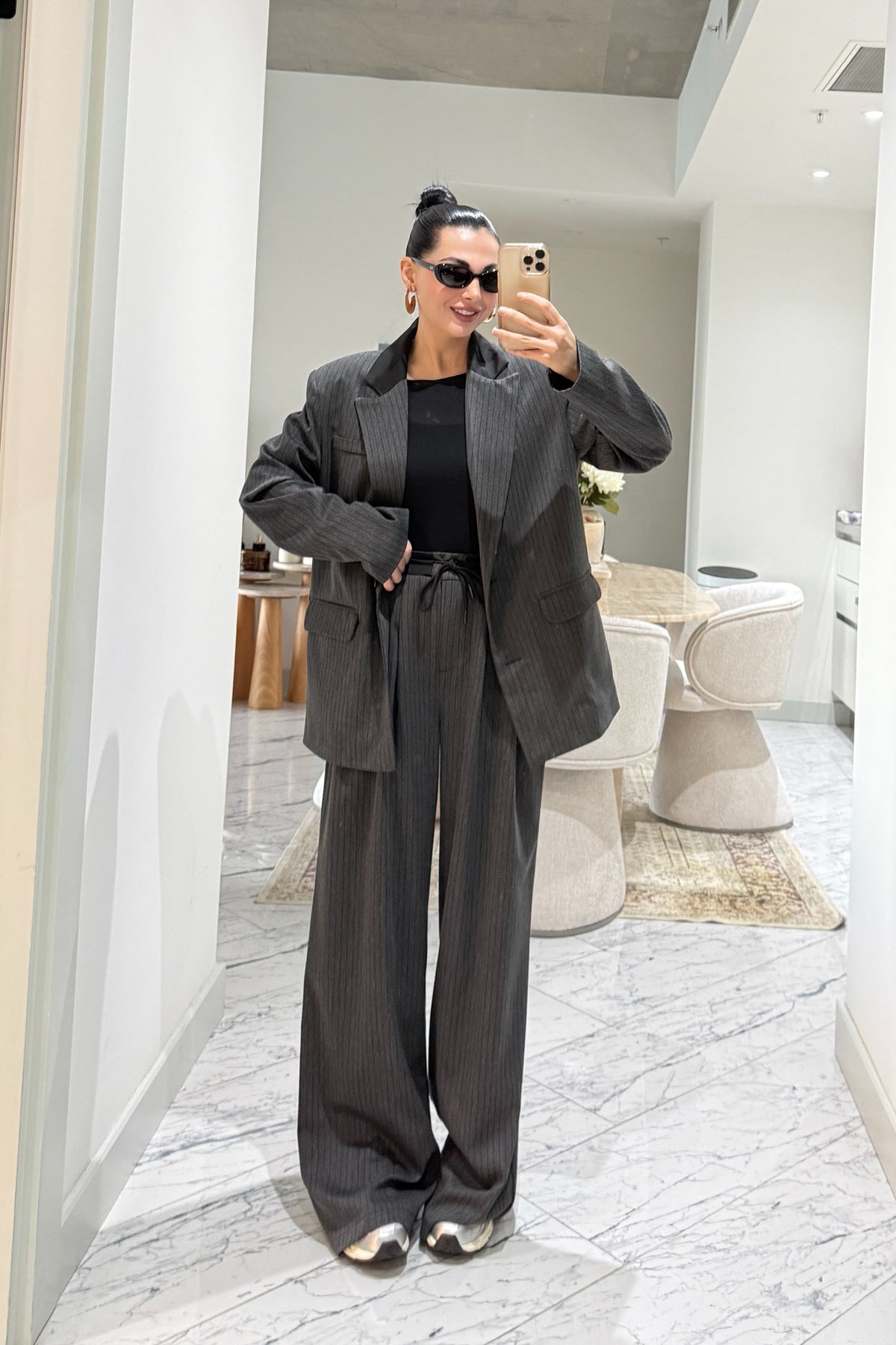 Çizgili Antrasit Ceket ve Pantolon Takım SY-3562-Antasit