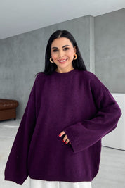 Mor Bisiklet Yaka Oversize Pinterest Triko Kazak SY-3343-Mor