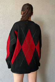 Siyah Baklava Desenli Yakalı Kazak SY-1302-Siyah