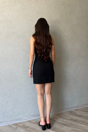 Siyah Kare Yaka Detaylı Elbise SY-2031-Siyah