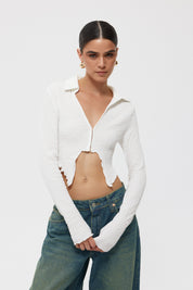 Ekru Bağlama Detaylı Crop Bluz SY-2417-Ekru