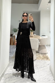 Gold Toka Detaylı Siyah Dantel Etek SY-3546-Siyah