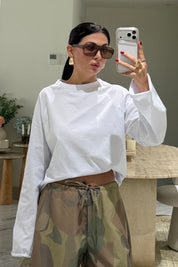 Beyaz Oversize İspanyol Kol Basic T-Shirt SY-3846-Beyaz