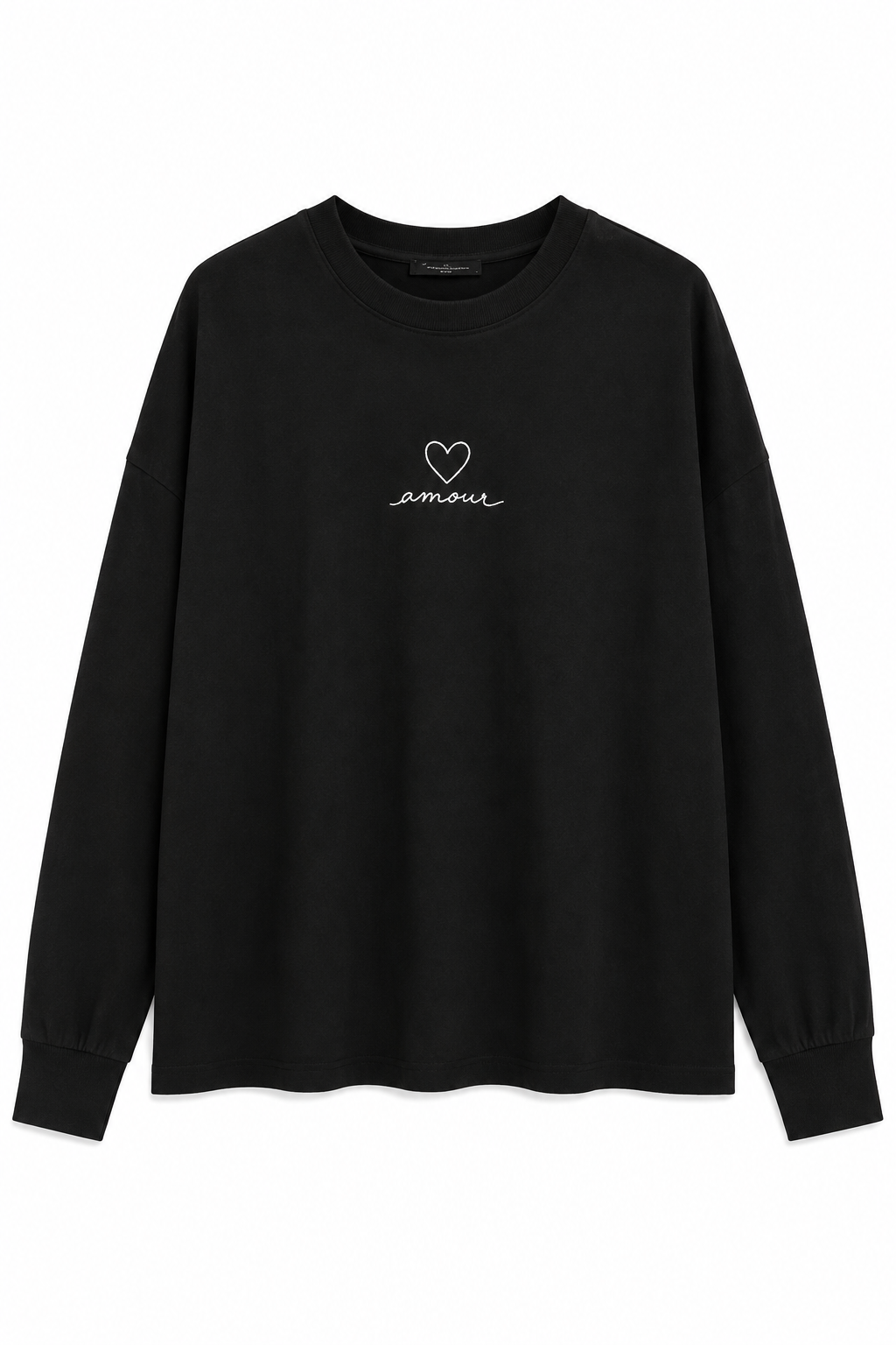 Siyah Amour Baskılı Oversize Uzun Kollu Tişört SY-3829-Siyah
