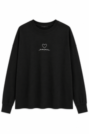 Siyah Amour Baskılı Oversize Uzun Kollu Tişört SY-3829-Siyah