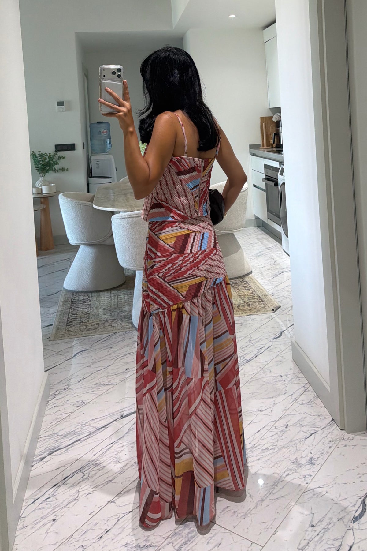 Turuncu Desenli Piliseli Crop Ve Bluz Etek Takım SY-3795-Turuncu