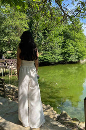 Naturel Boyundan Bağlamalı Püskül Detaylı Crop Pantolon Takım SY-2060-Naturel