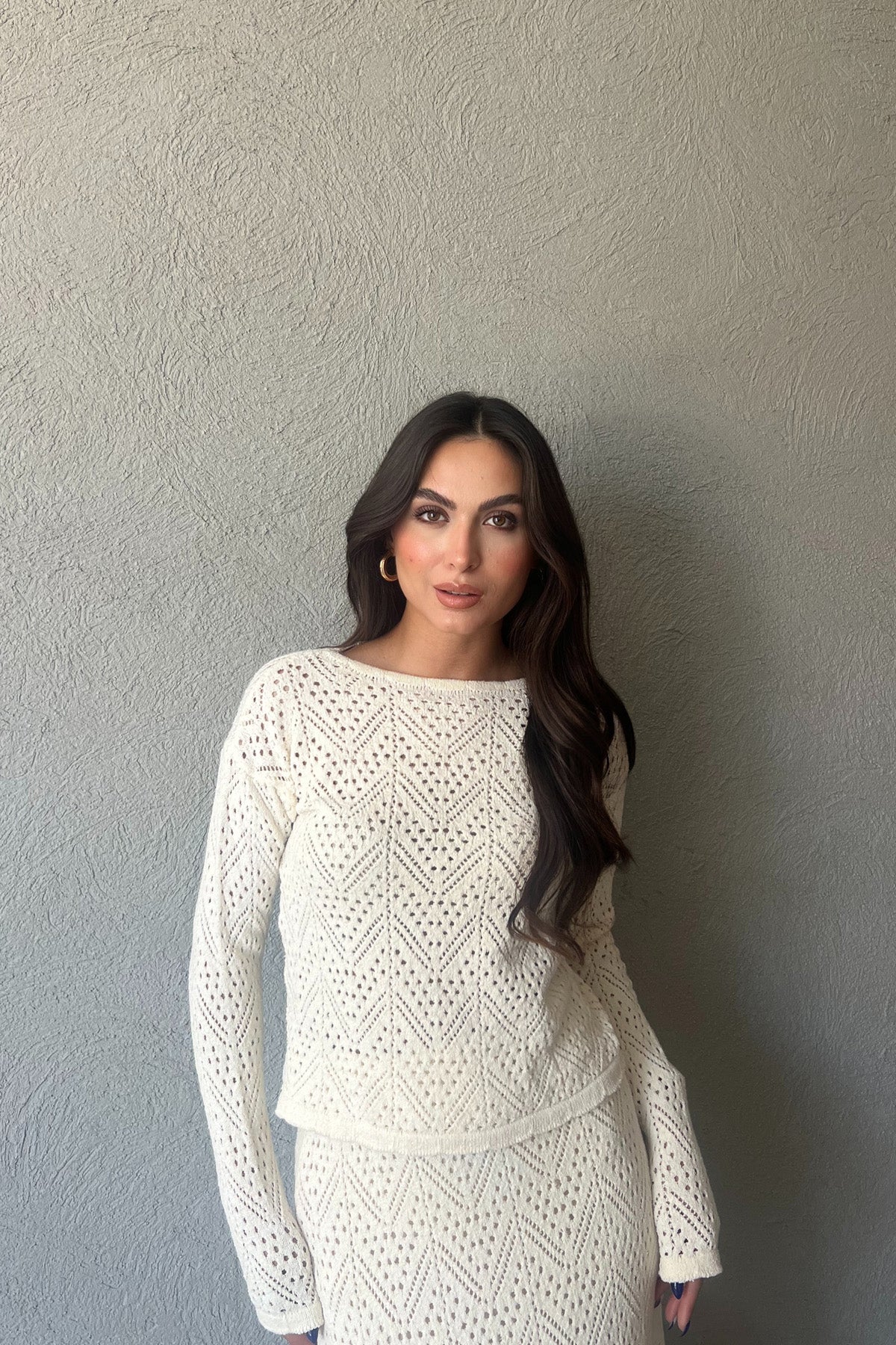 Bej Örme Detaylı Naturel Etek Bluz Takım SY-1626-Bej