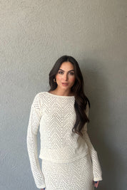 Bej Örme Detaylı Naturel Etek Bluz Takım SY-1626-Bej