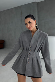 Gri Belden Oturmalı Kaşe Özel Üretim Ceket SY-3416-Gri