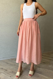 Somon Dokuma Detaylı Modal Etek SY-2158-Somon