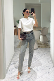 Beyaz Bisiklet Yaka Basic T-shirt SY-3642-Beyaz