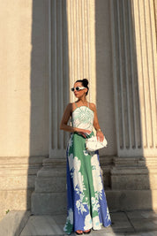 Renkli Positano Sırt Bağlamalı ve Çiçek Desenli Keten Elbise SY-2320-Renkli